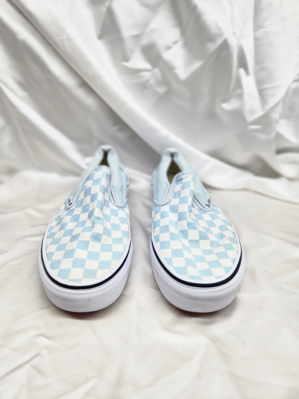 Vans Slip-On Checkerboard Sneakers - Light Blue & White